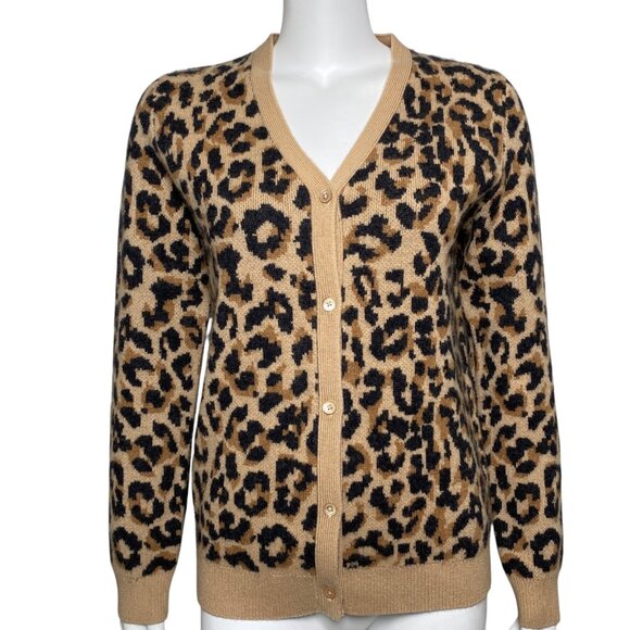 Neiman Marcus Cashmere Cardigan Sweater Womens Size M Animal Print Long Sleeve - Picture 1 of 7